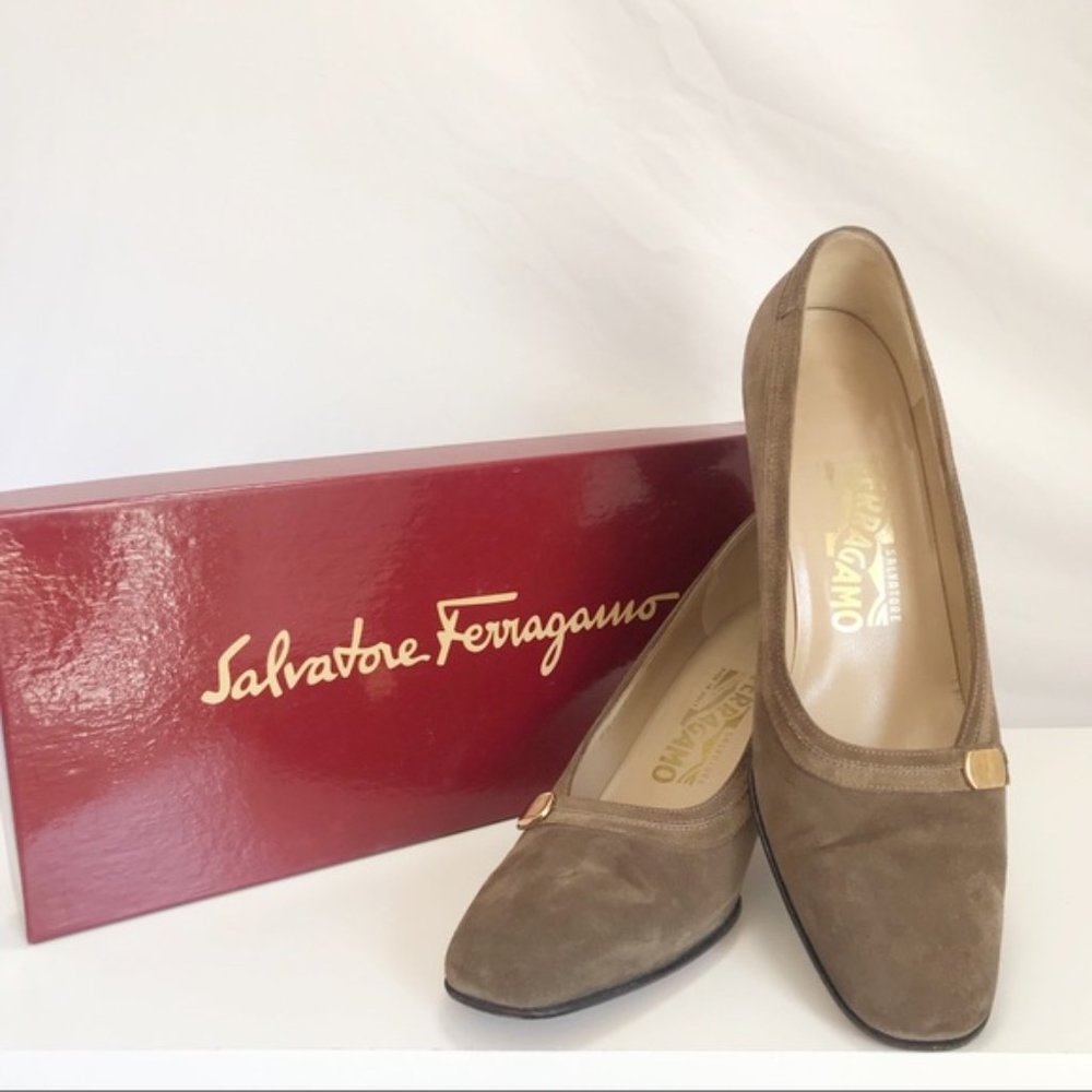Salvatore Ferragamo Brown Suede Block Heel Sz 7